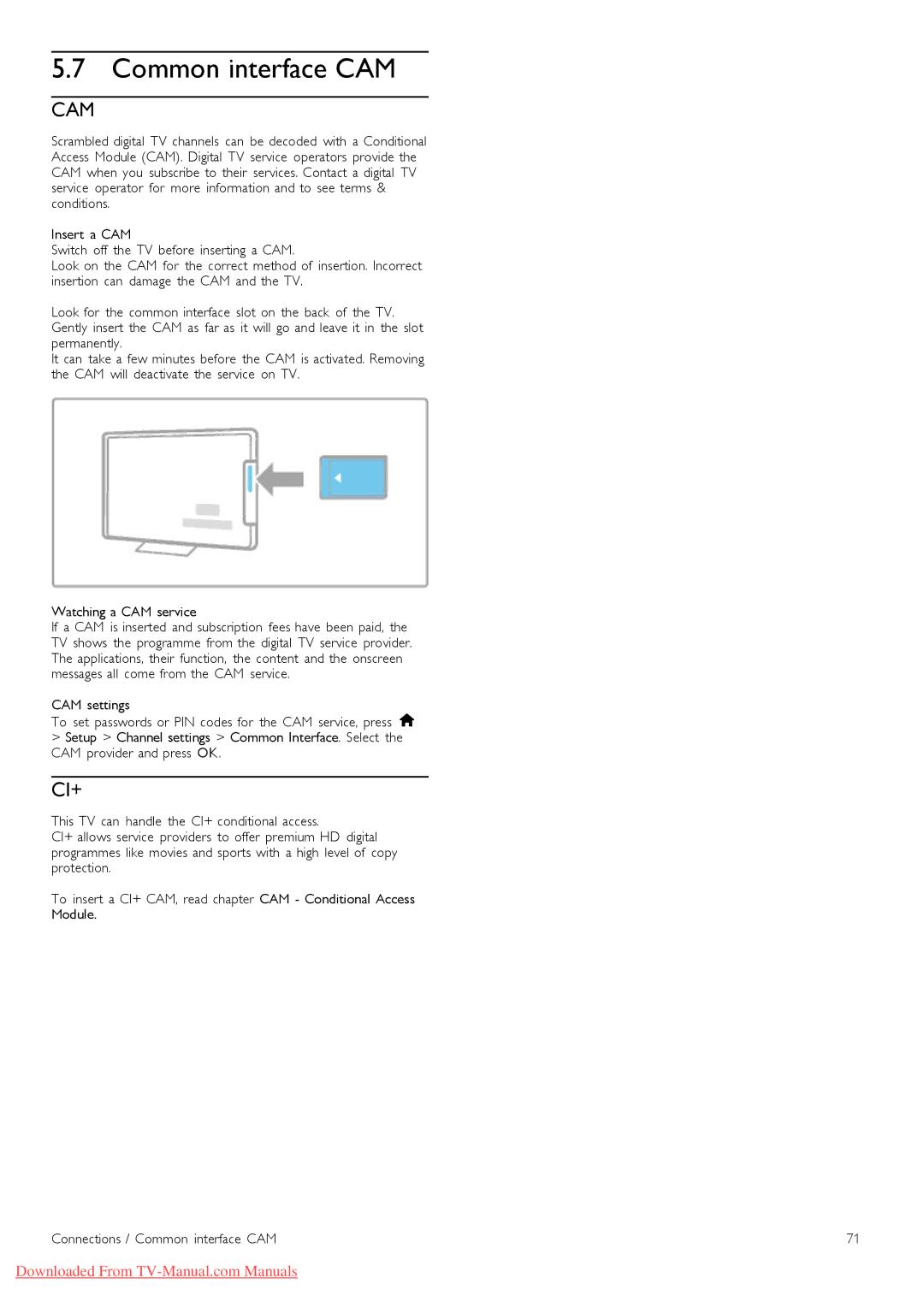 Philips 46PFL9706 manual Common interface CAM, Cam 