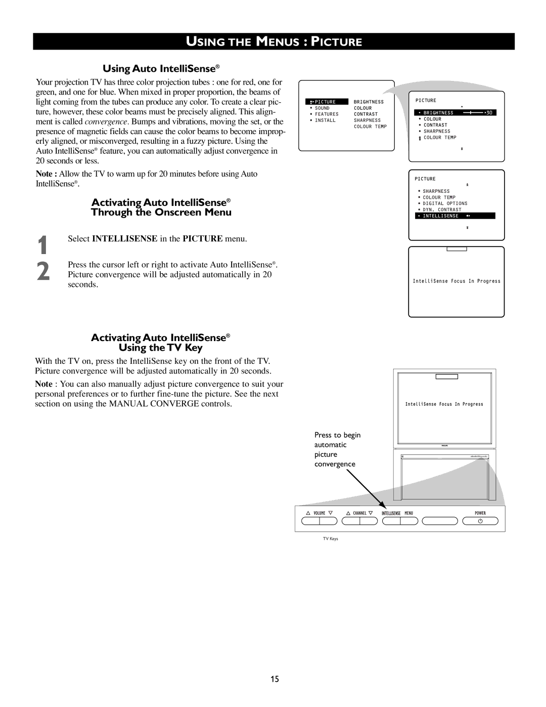 Philips 55PP8745, 46PP8745 manual Using Auto IntelliSense, Activating Auto IntelliSense Through the Onscreen Menu 