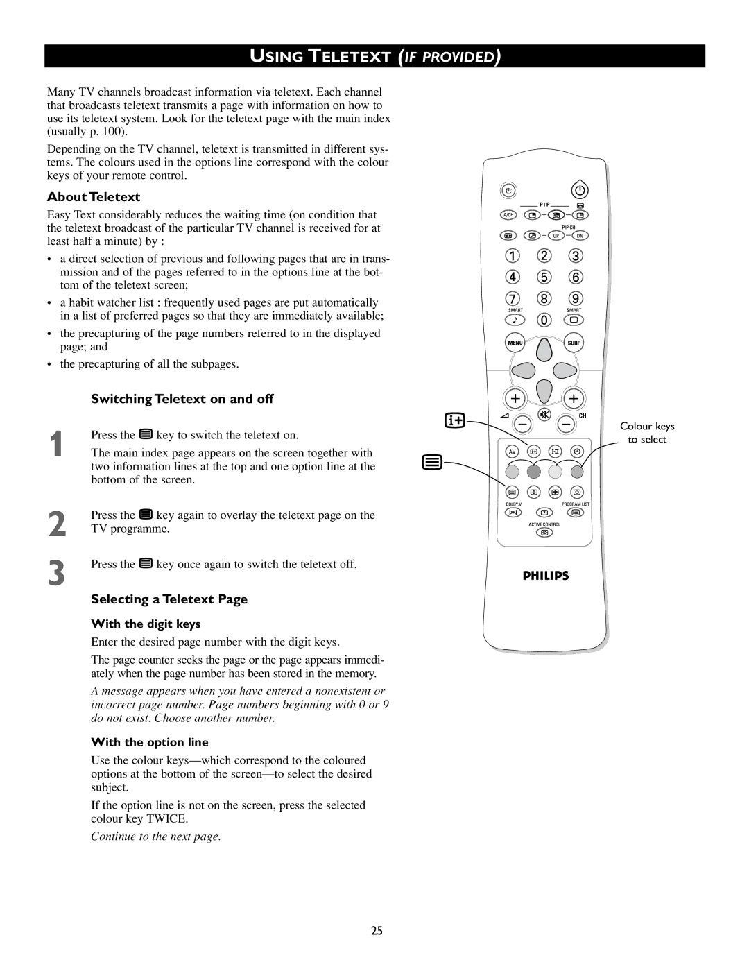 Philips 55PP8745, 46PP8745 Using Teletext if Provided, About Teletext, Switching Teletext on and off, Selecting a Teletext 