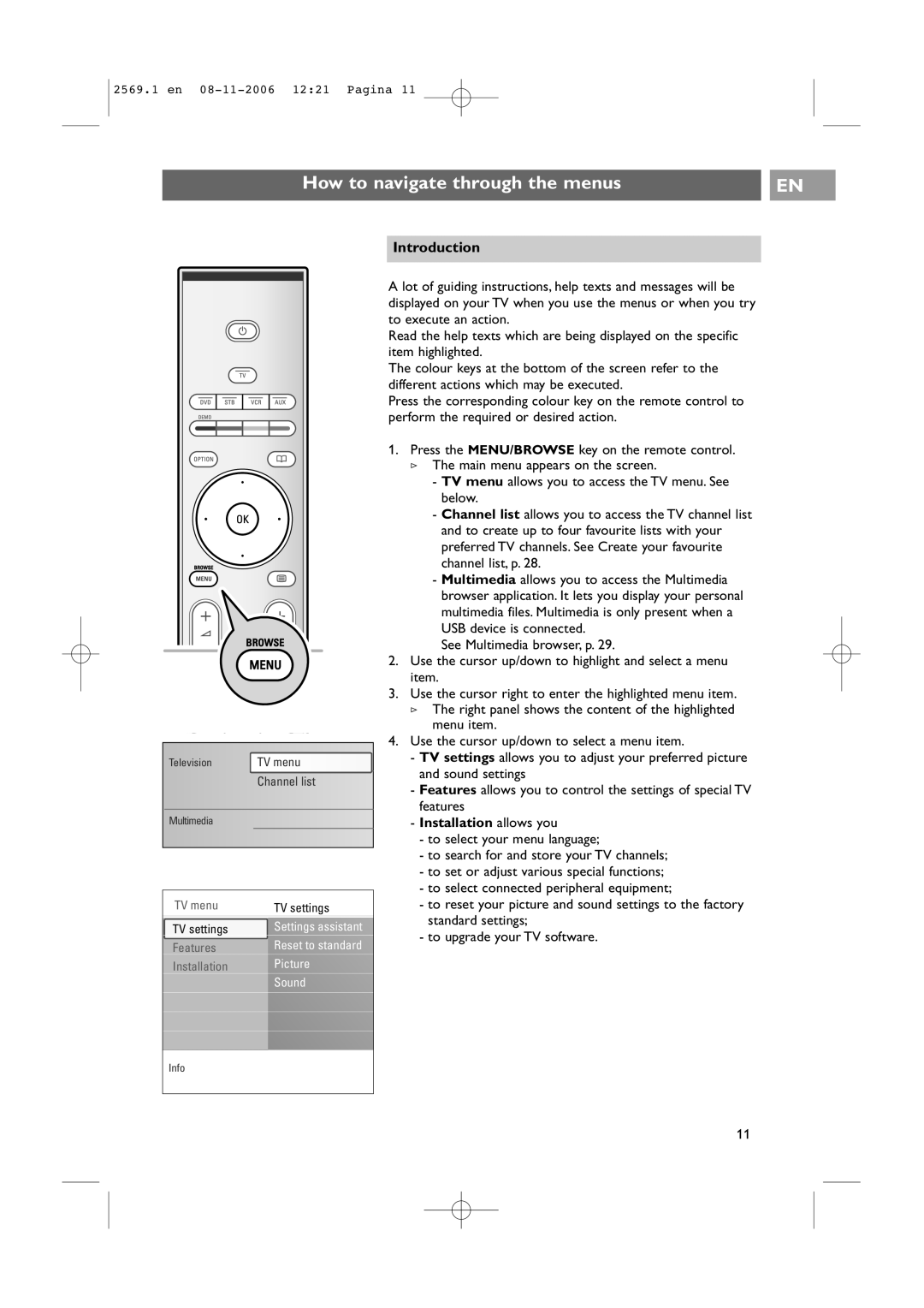 Philips 47PF9541/93 user manual How to navigate through the menus, Introduction, Installation allows you 