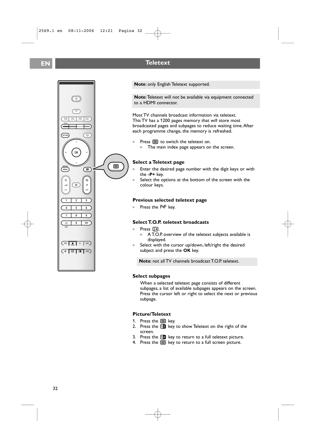 Philips 47PF9541/93 user manual Teletext 