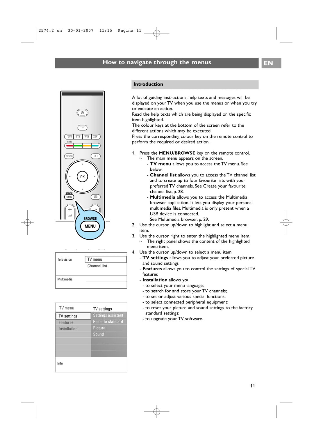 Philips 47PF9541/98 user manual How to navigate through the menus, Introduction, Installation allows you 