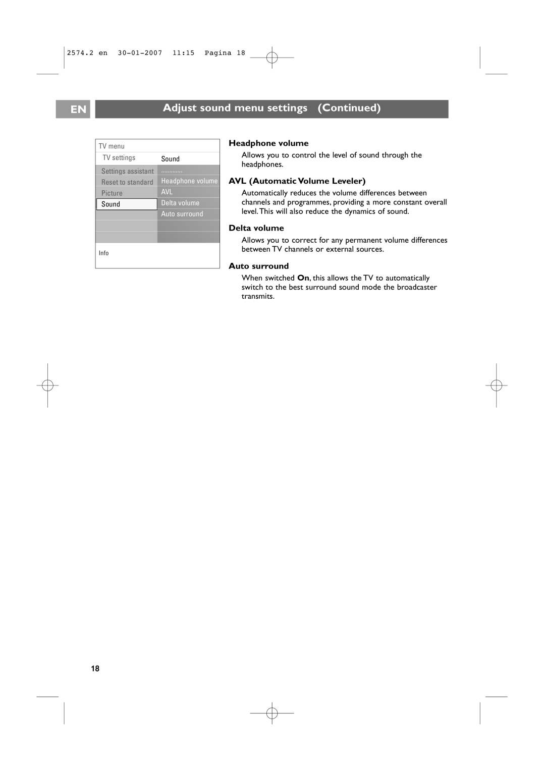 Philips 47PF9541/98 user manual Headphone volume, AVL Automatic Volume Leveler, Delta volume, Auto surround 