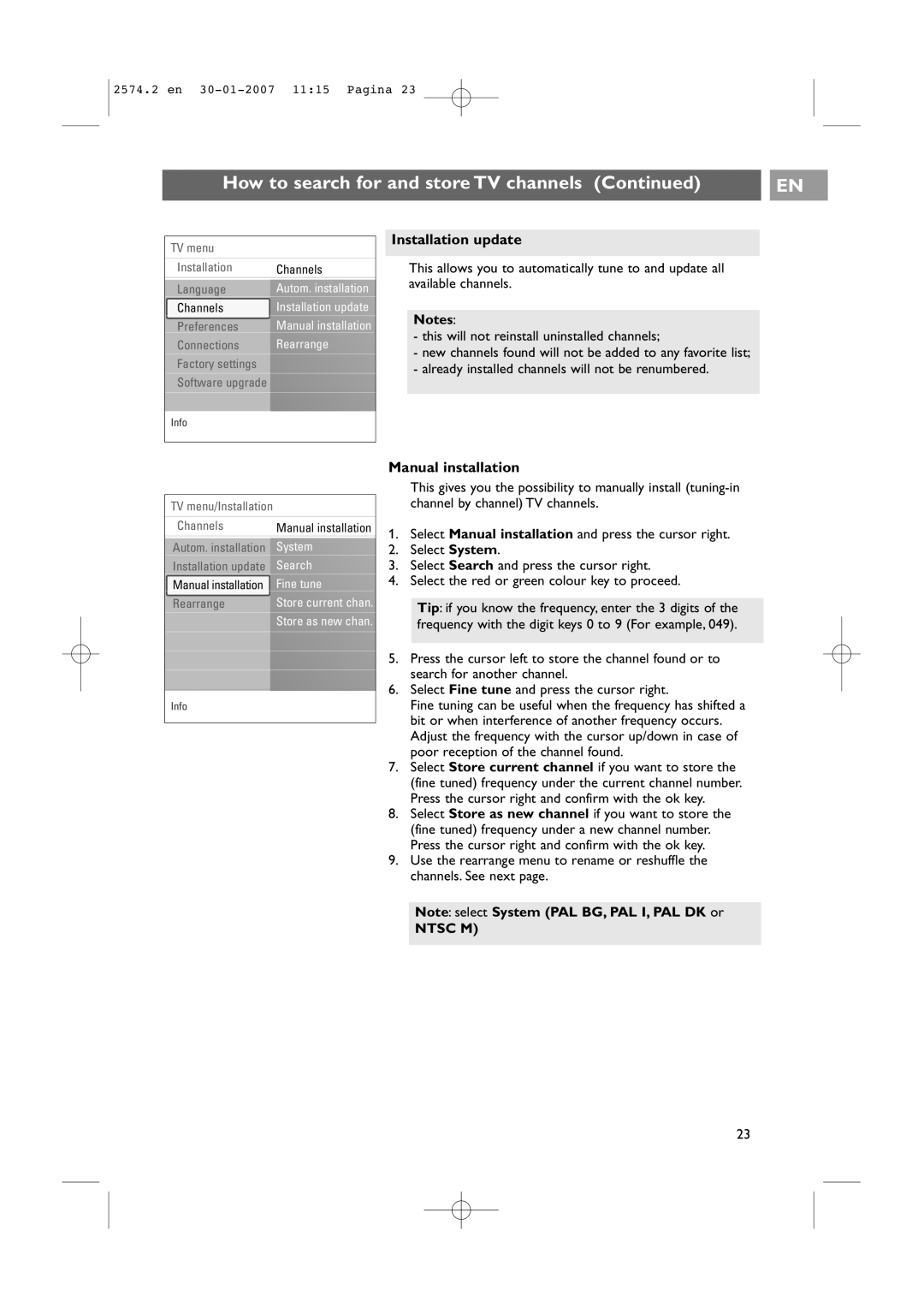 Philips 47PF9541/98 user manual Installation update, Manual installation 