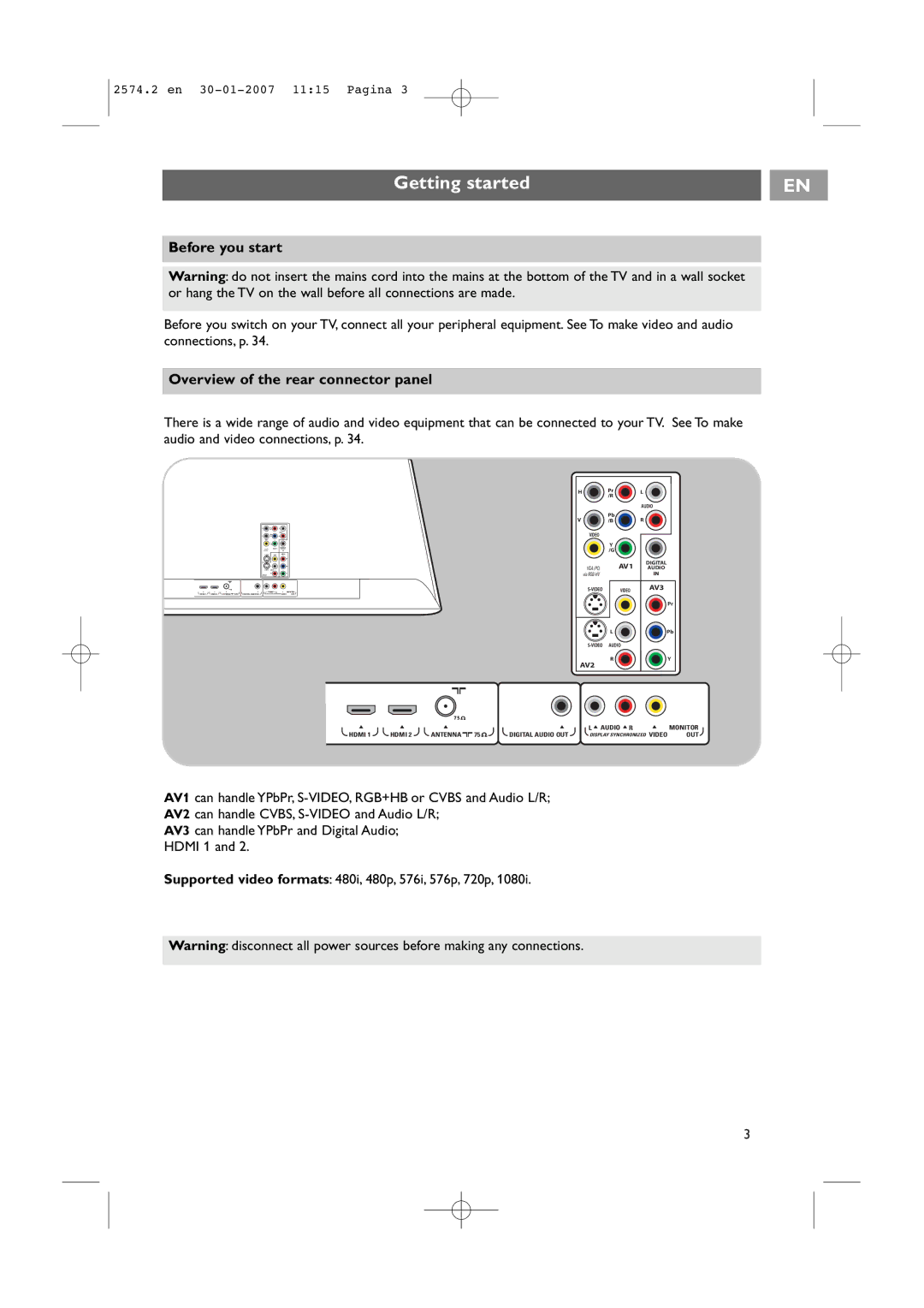 Philips 47PF9541/98 user manual Getting started, Before you start, Overview of the rear connector panel 