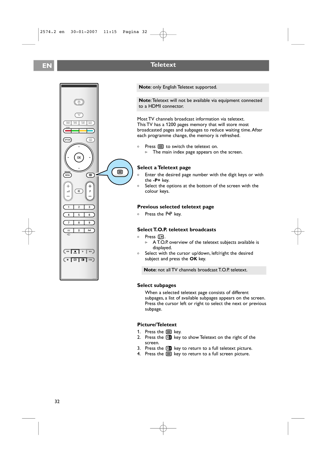 Philips 47PF9541/98 user manual Teletext 