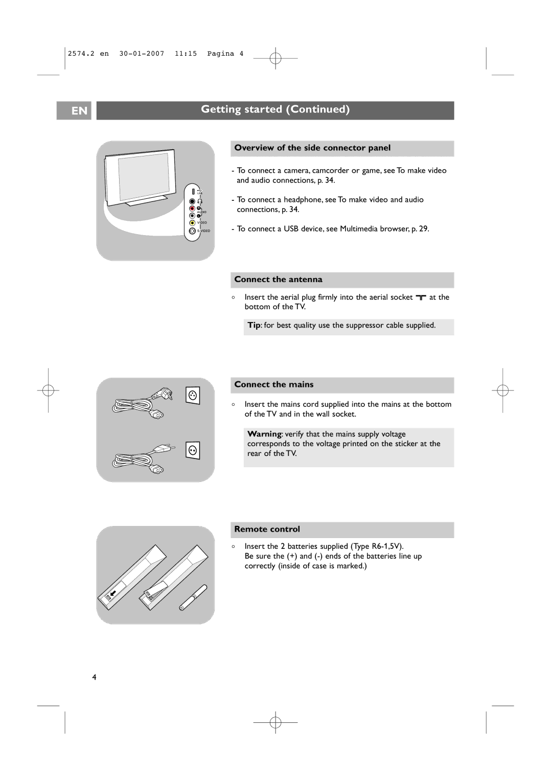 Philips 47PF9541/98 user manual Connect the antenna, Connect the mains, Remote control 