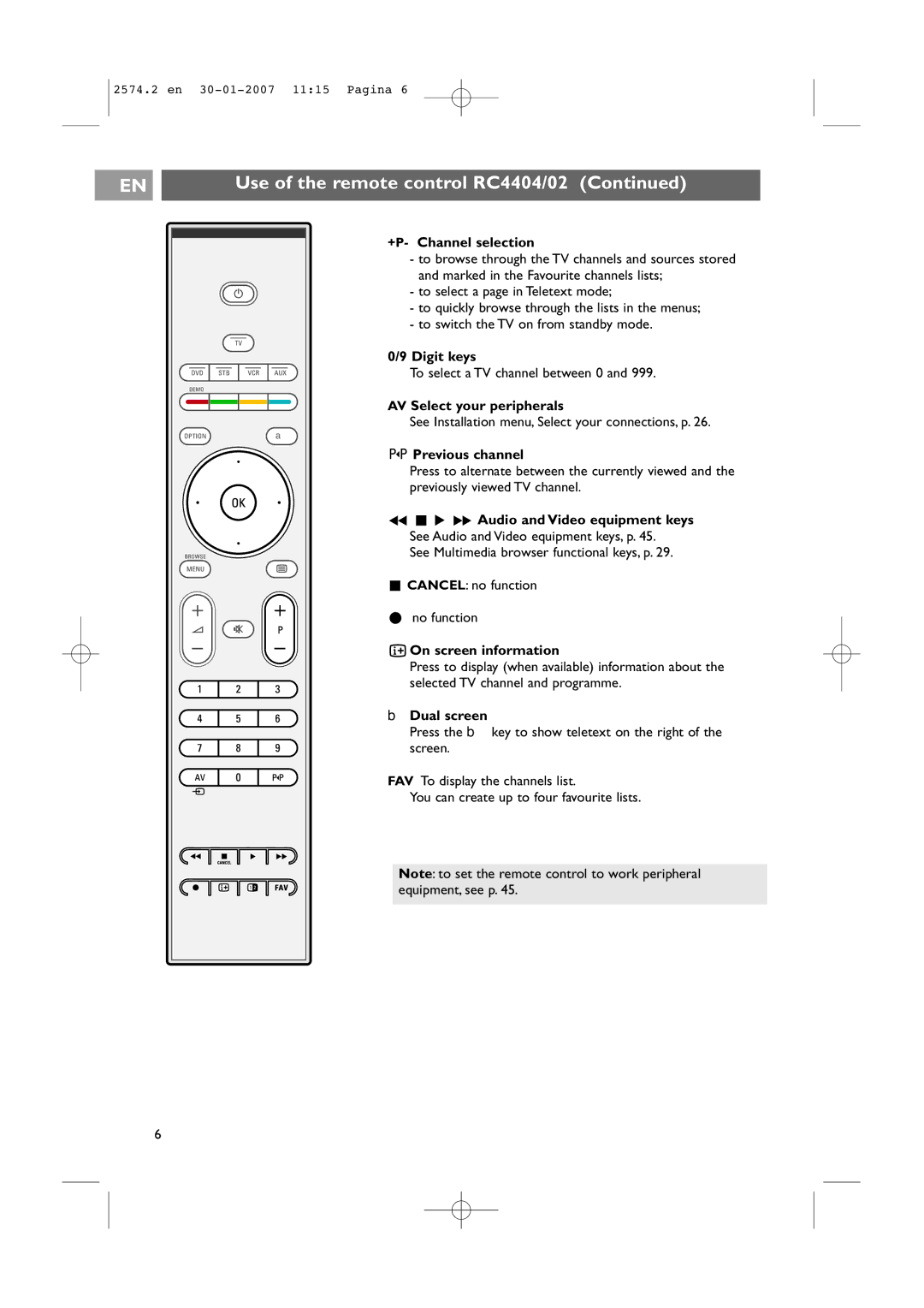 Philips 47PF9541/98 +P- Channel selection, Digit keys, AV Select your peripherals, Previous channel, On screen information 