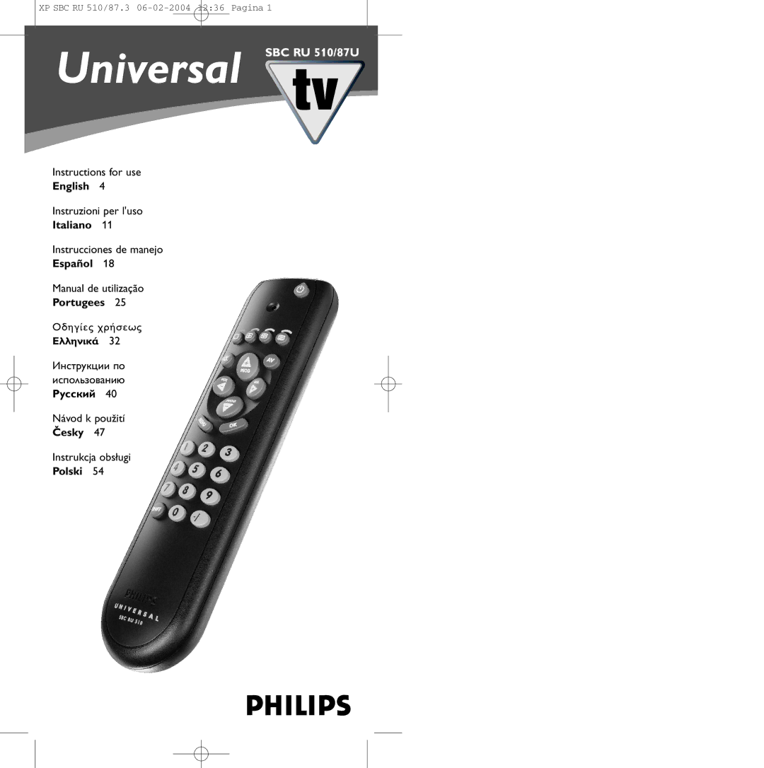 Philips SBC RU 510/87U, 47PFL3609/93 manual 