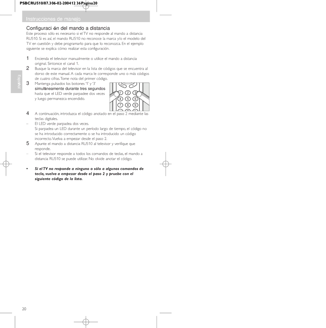 Philips 47PFL3609/93 manual Instrucciones de manejo, Configuración del mando a distancia, Luego permanezca encendido 