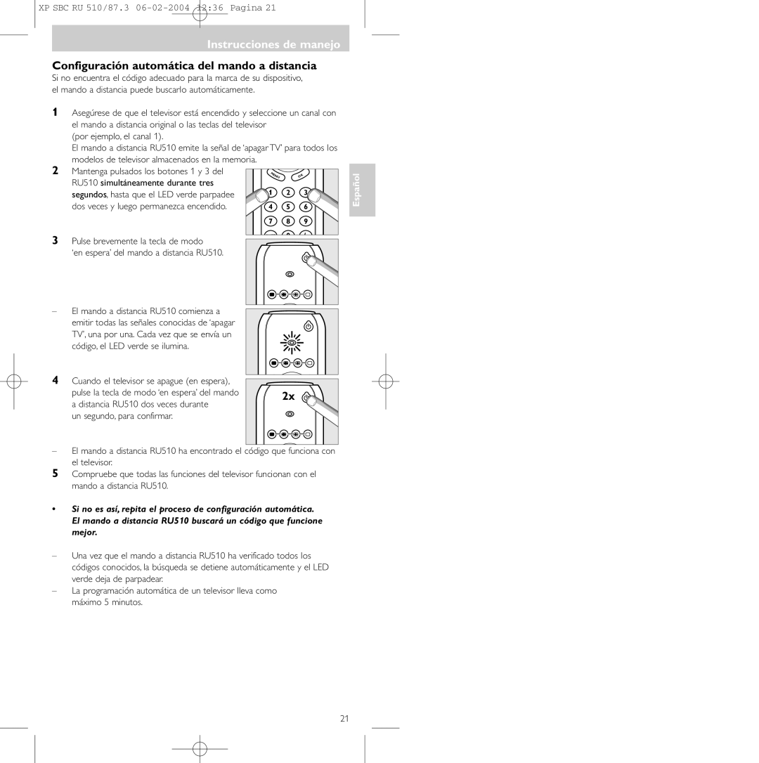 Philips SBC RU 510/87U, 47PFL3609/93 manual Configuración automática del mando a distancia 