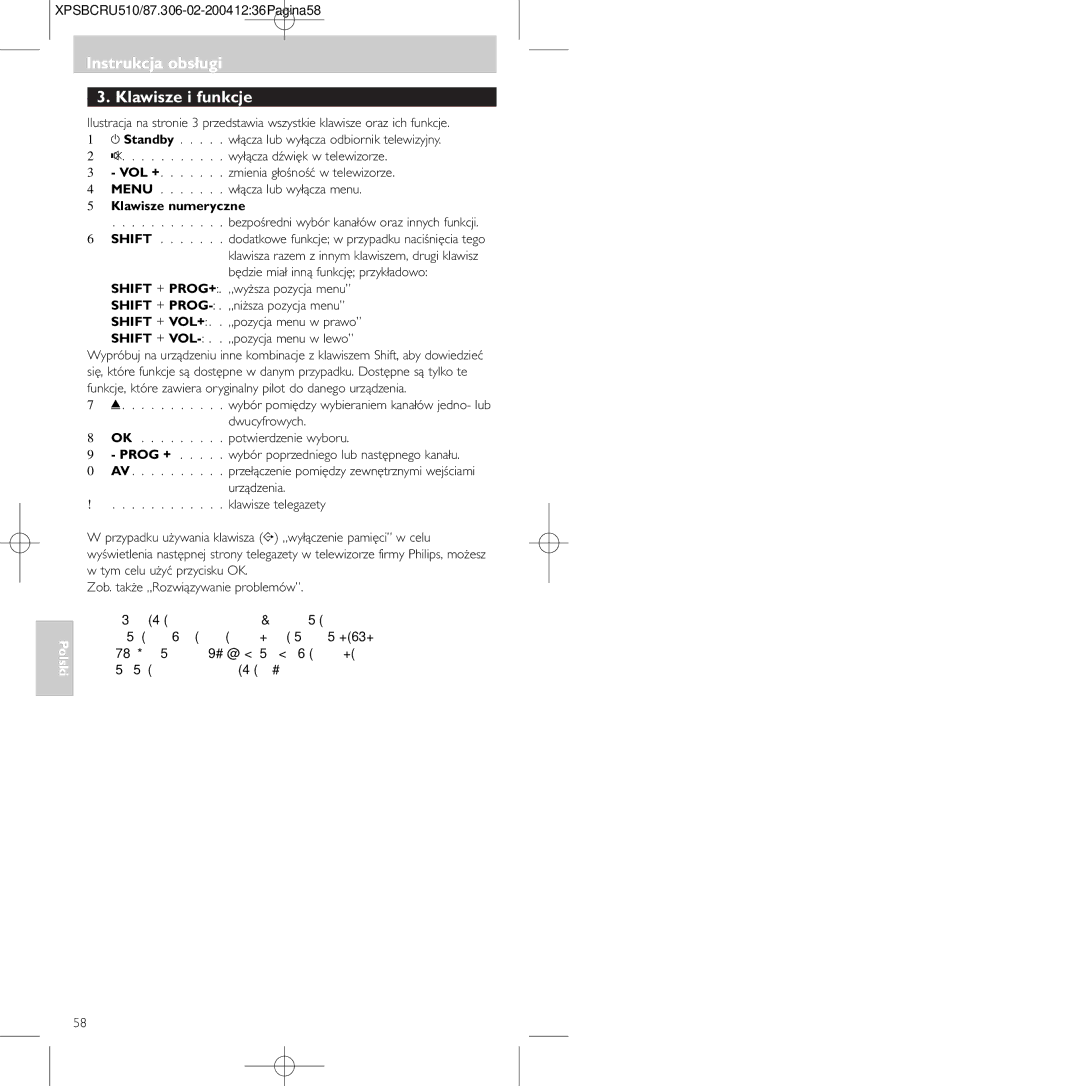 Philips 47PFL3609/93, SBC RU 510/87U manual Instrukcja obsługi Klawisze i funkcje, Klawisze numeryczne 