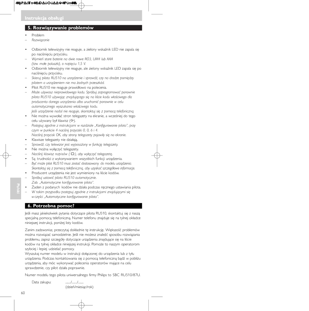 Philips 47PFL3609/93, SBC RU 510/87U manual Instrukcja obsługi Rozwiązywanie problemów, Potrzebna pomoc? 