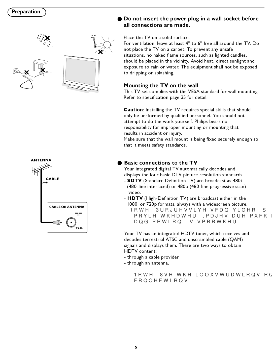 Philips 47PFL5422D manual Preparation, Mounting the TV on the wall, Basic connections to the TV 