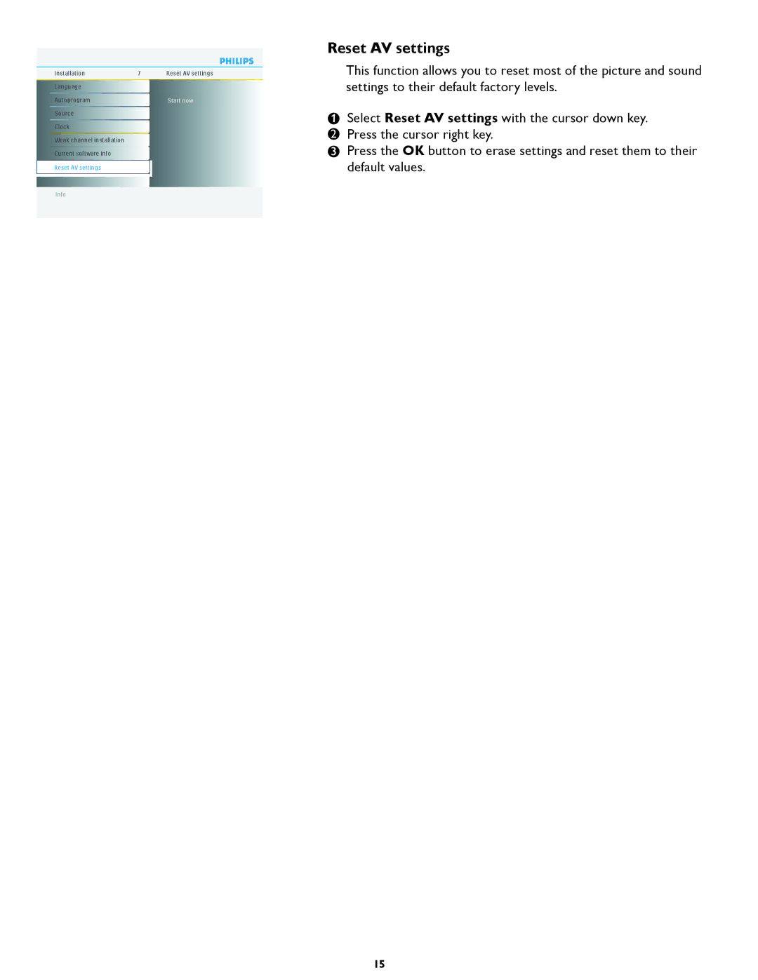 Philips 47PFL5422D manual Reset AV settings 