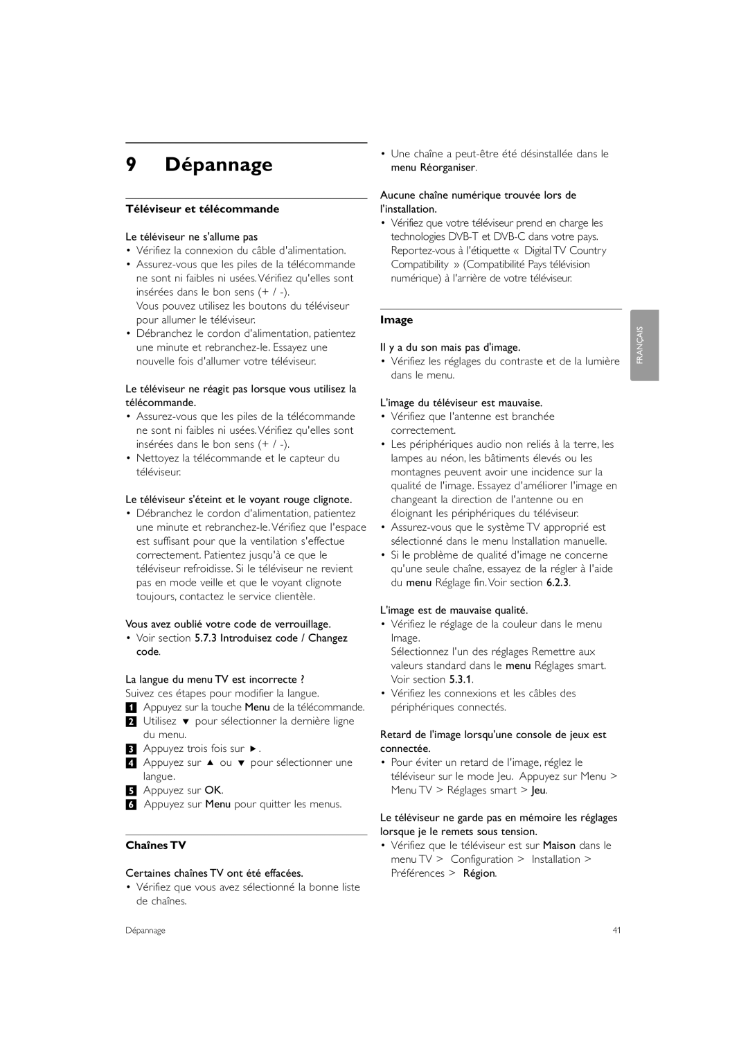 Philips 37PFL7403, 47PFL7403 manual Dépannage, Téléviseur et télécommande, Image 