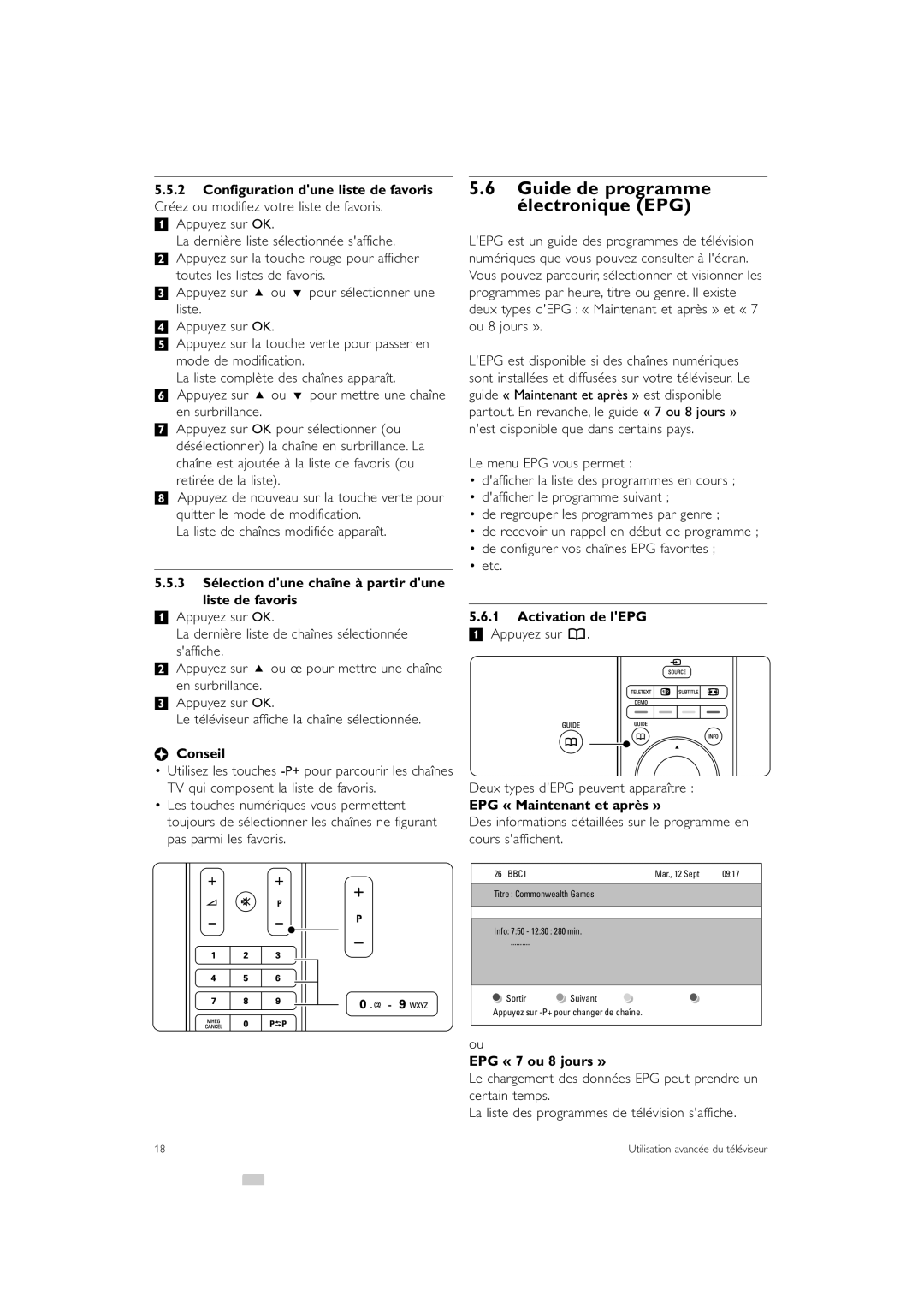Philips 47PFL7403 manual Guide de programme électronique EPG, 5.5.3 Sélection dune chaîne à partir dune liste de favoris 