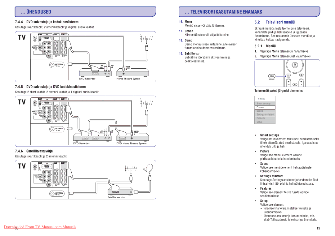 Philips 47PFL7433D manual Ühendused Televiisori Kasutamine Enamaks, Televiisori menüü 