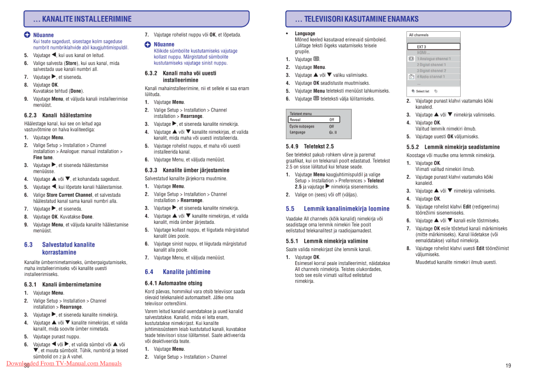 Philips 47PFL7433D manual Kanalite Installeerimine Televiisori Kasutamine Enamaks, Kanalite juhtimine 