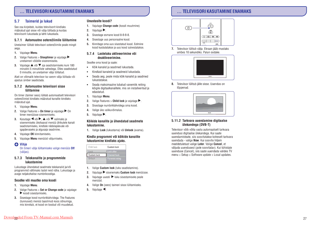 Philips 47PFL7433D manual Taimerid ja lukud 