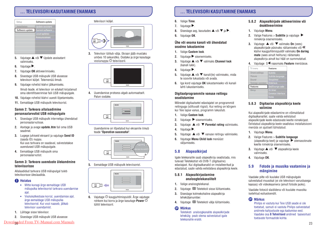 Philips 47PFL7433D manual Alapealkirjad, Fotode ja muusika vaatamine ja mängimine 