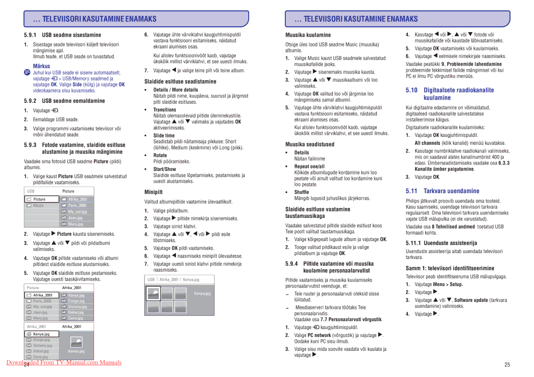 Philips 47PFL7433D manual Tarkvara uuendamine, Digitaalsete raadiokanalite kuulamine 