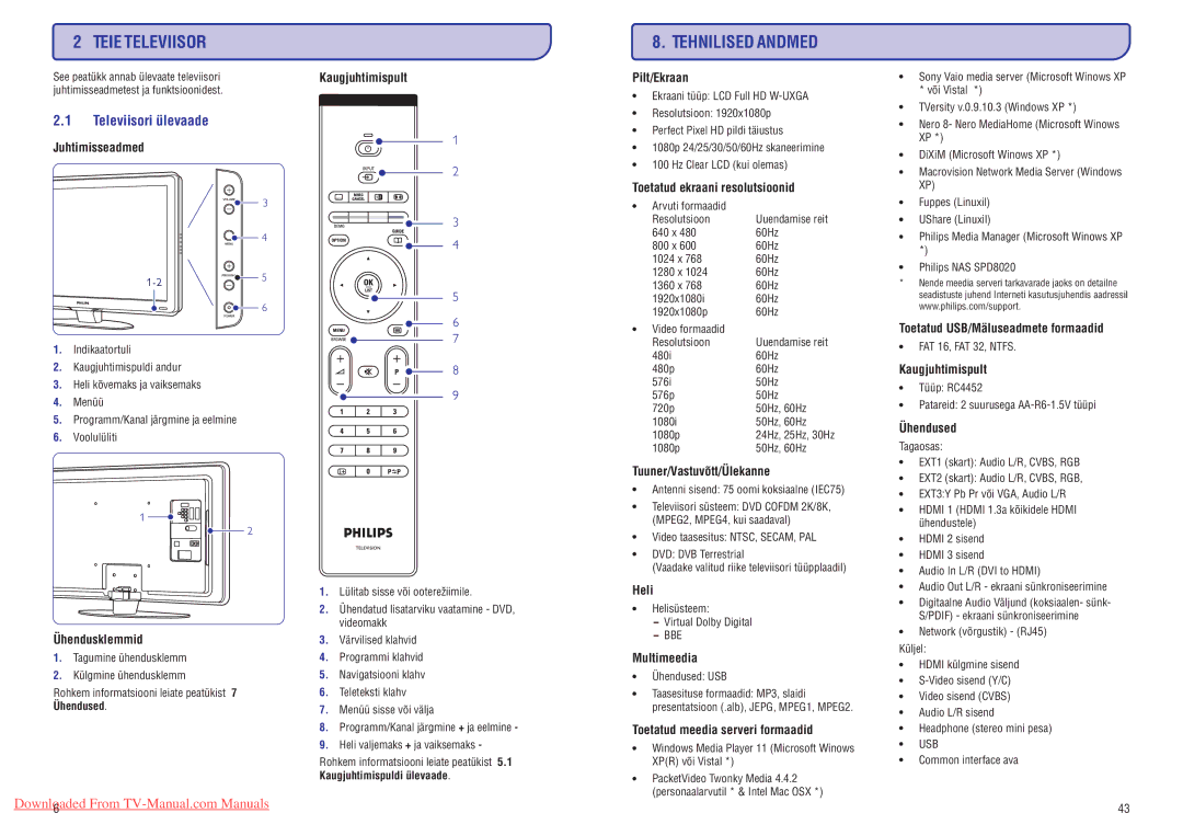 Philips 47PFL7433D manual Teie Televiisor, Televiisori ülevaade 