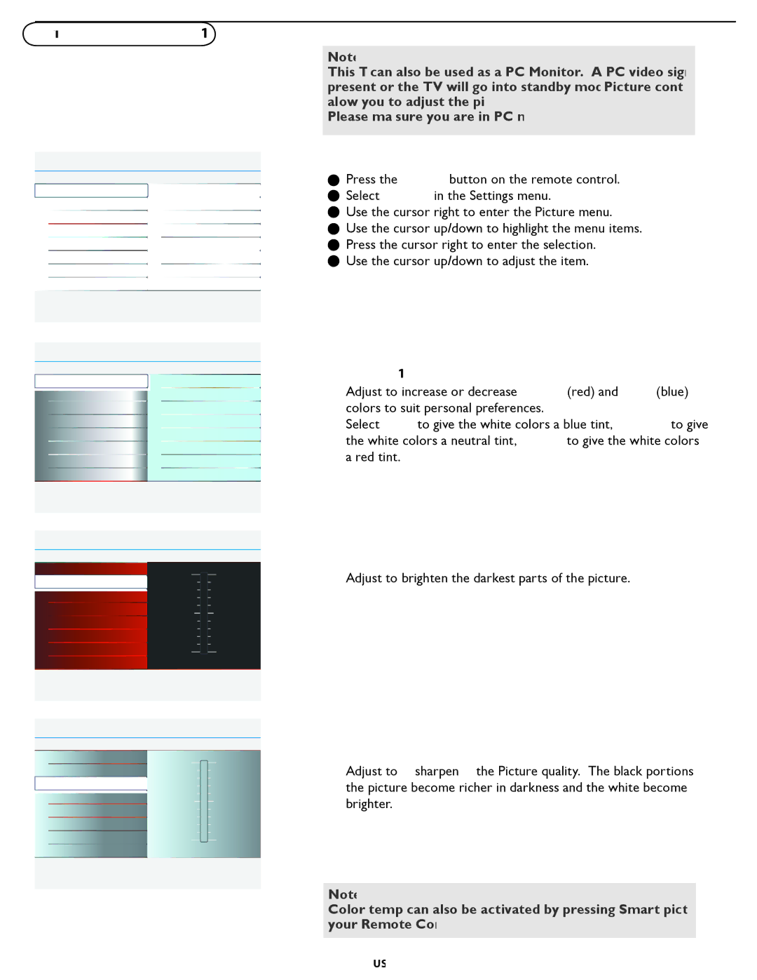 Philips 47PFL7482 user manual PC menu-Picture & Sound, Color temp 