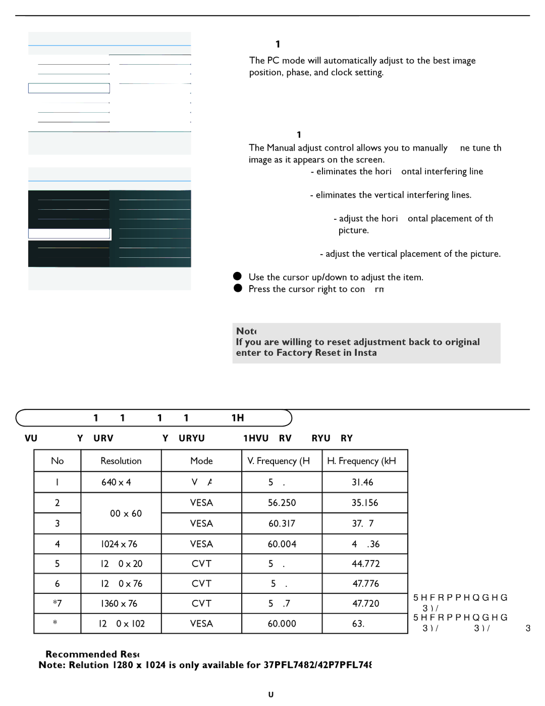 Philips 47PFL7482 user manual Auto adjust, Setting up the PC mode Personal Computer Monitor, Manual adjust 