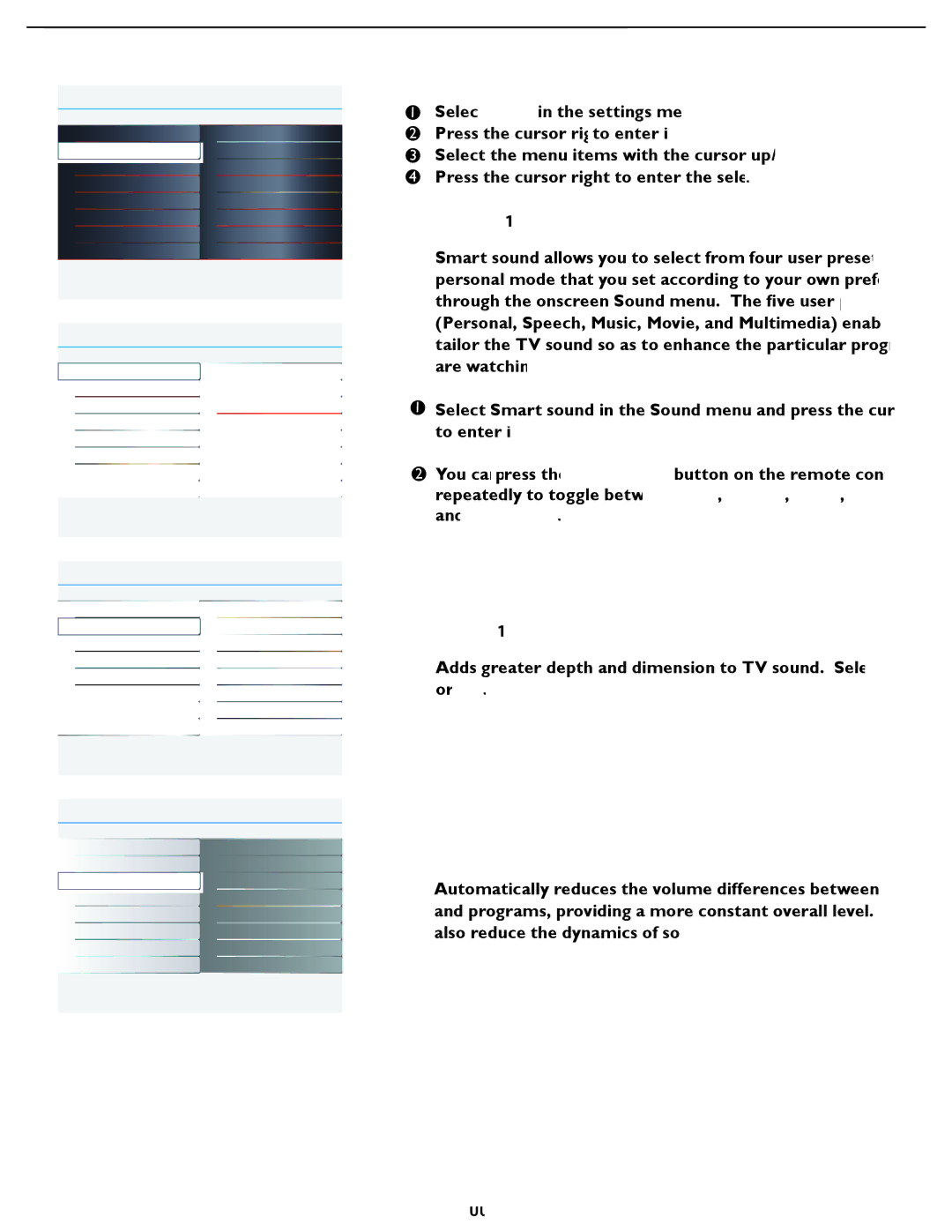 Philips 47PFL7482 user manual Select Sound in the settings menu 