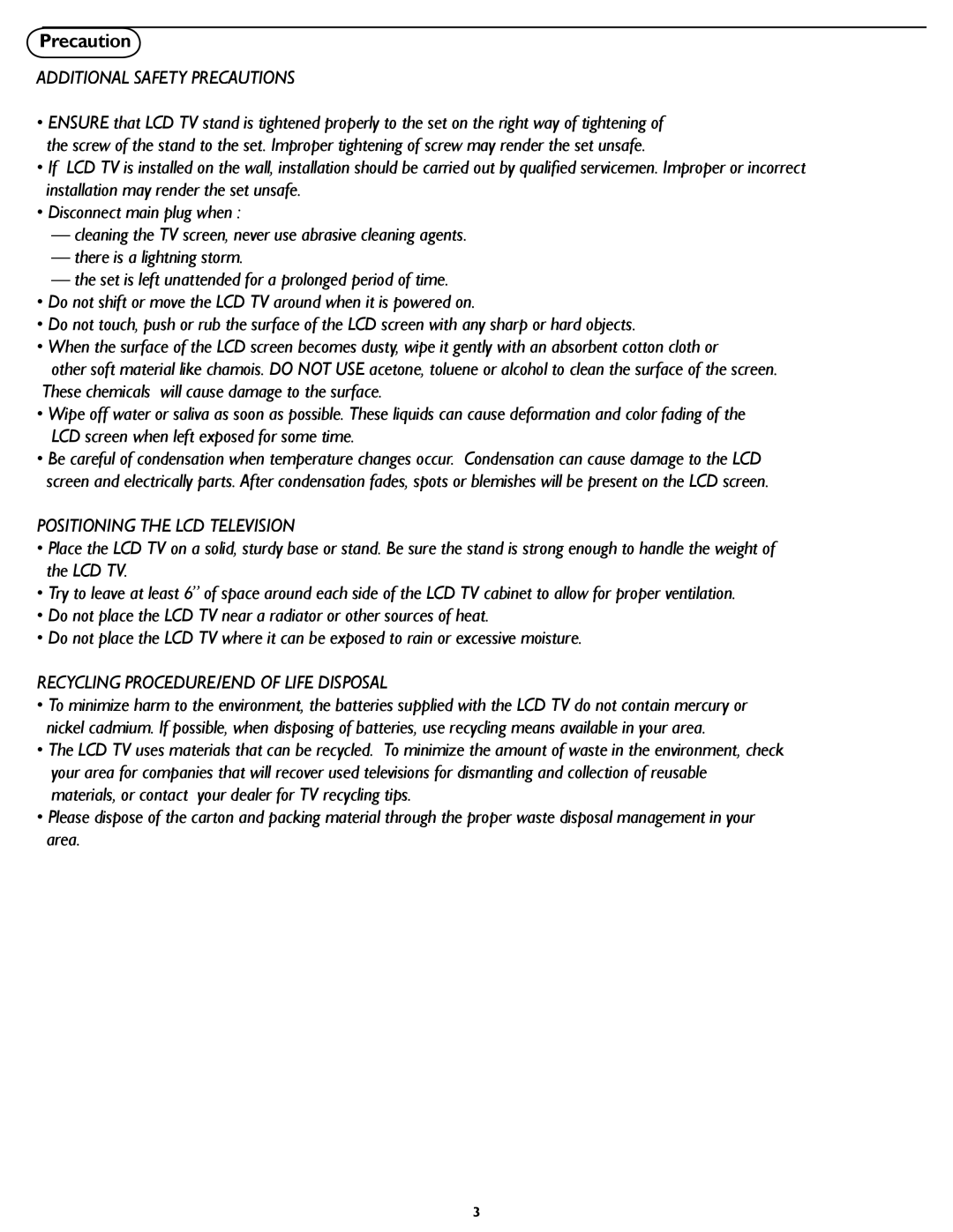 Philips 47PFL7482 user manual Additional Safety Precautions 