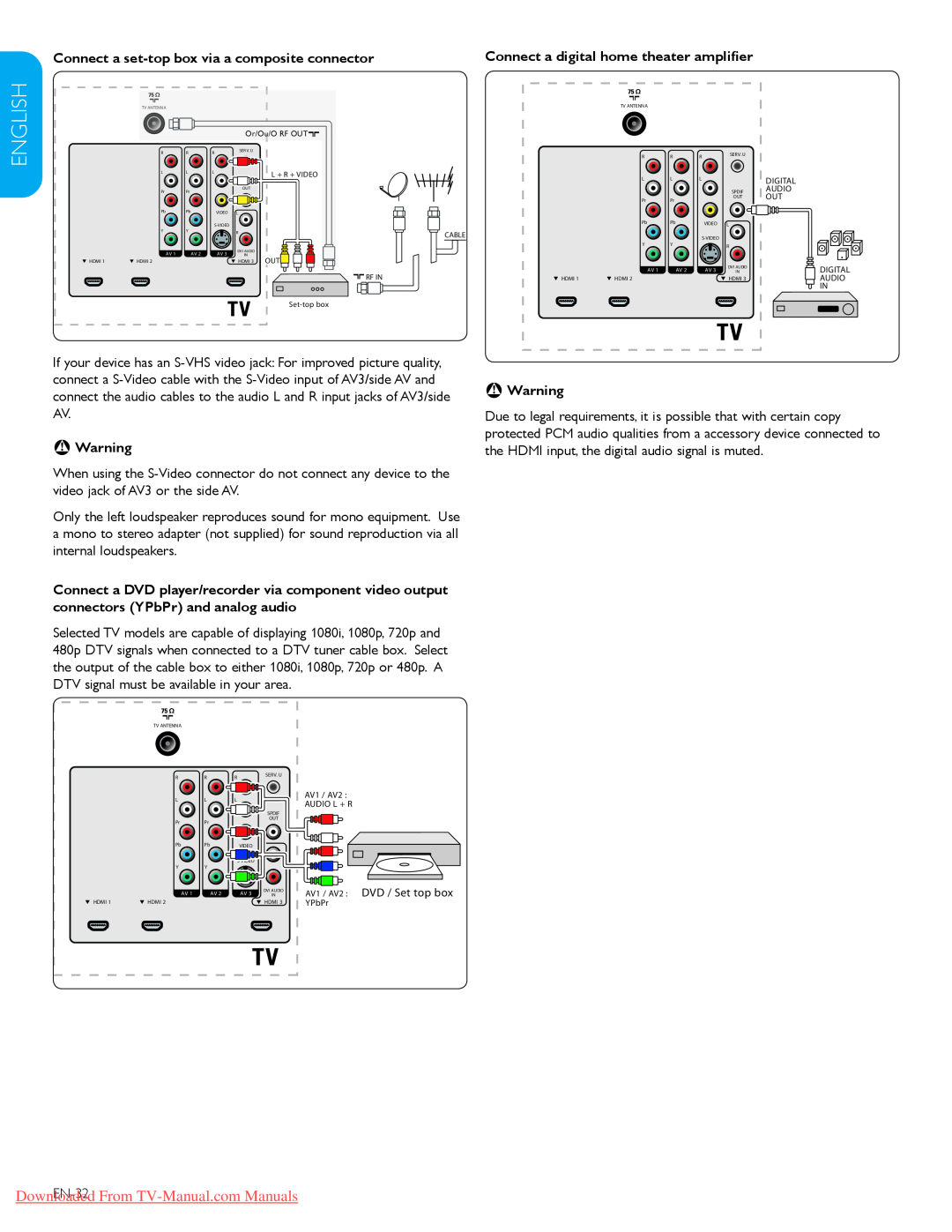 Philips 42PFL7603D, 47PFL7603D, 52PFL7603D Française, Español, English, Downloaded From TV-Manual.com Manuals, BBWarning 