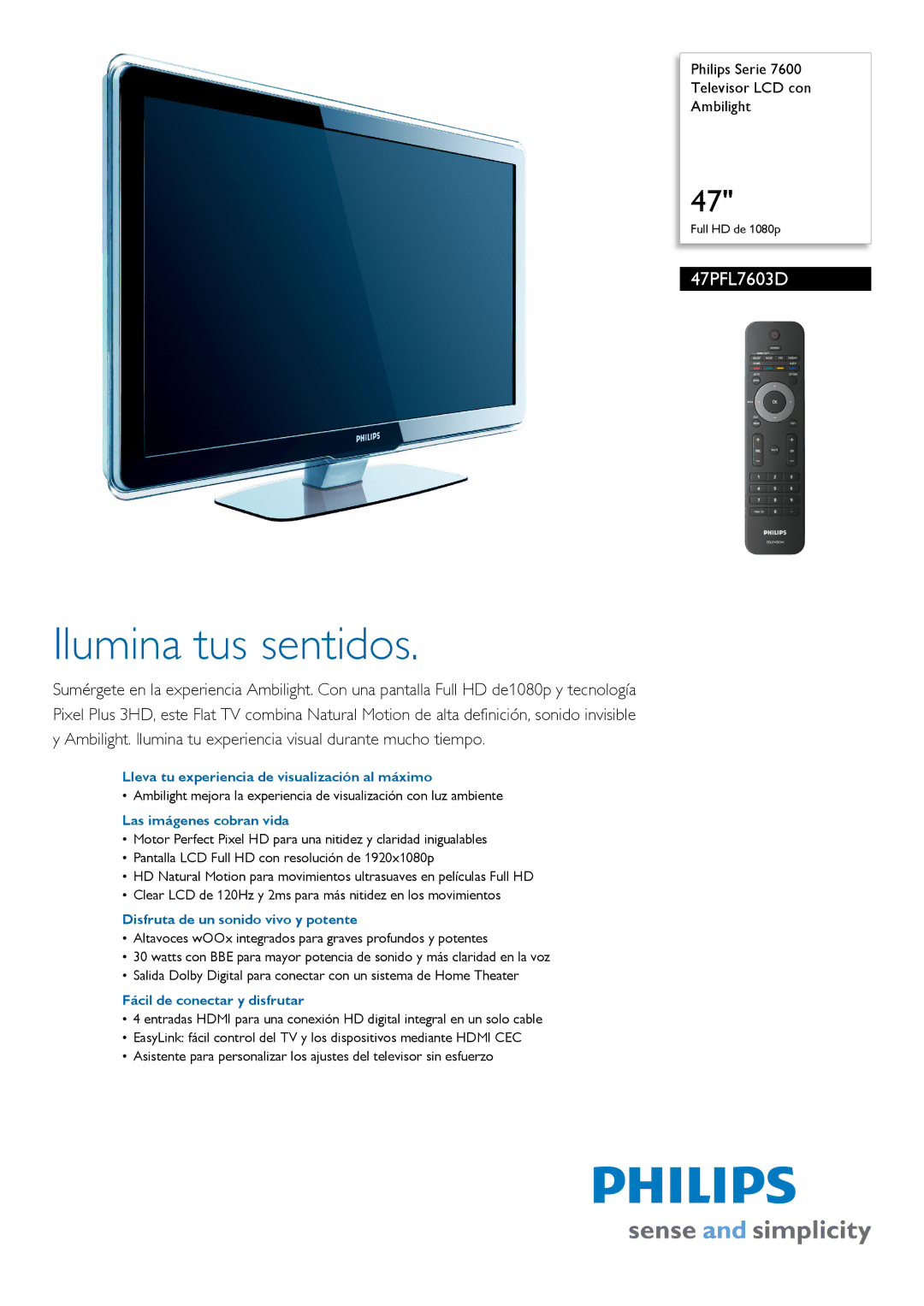 Philips 47PFL7603D manual Lleva tu experiencia de visualización al máximo, Las imágenes cobran vida 