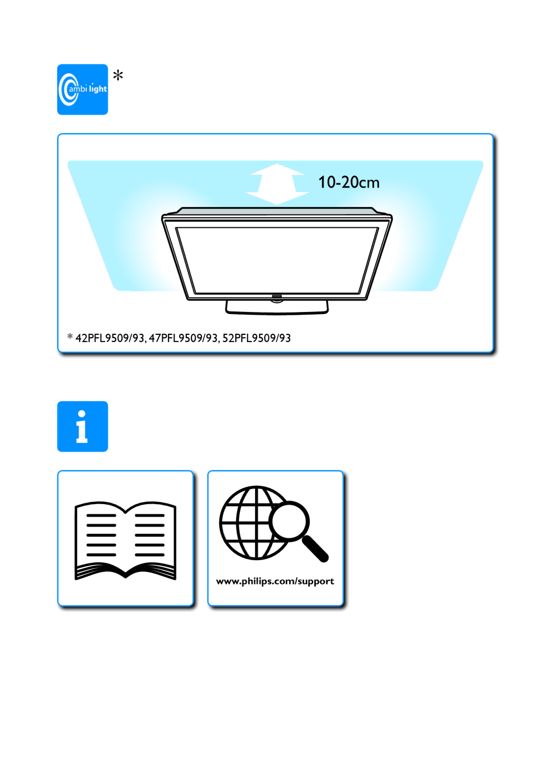 Philips 47PFL9509/93, 42PFL9509/93, 42PFL7409/93, 47PFL7409/93, 52PFL9509/93 manual 10-20cm 