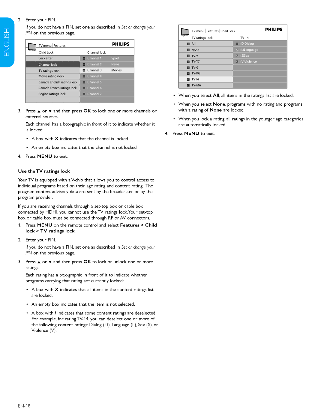 Philips 52TA648BX, 47TA648BX user manual Use the TV ratings lock 