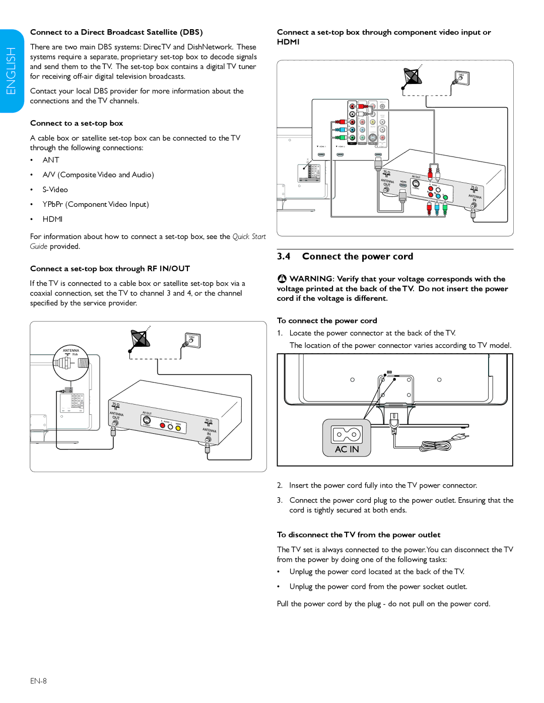 Philips 52TA648BX, 47TA648BX user manual Connect the power cord 