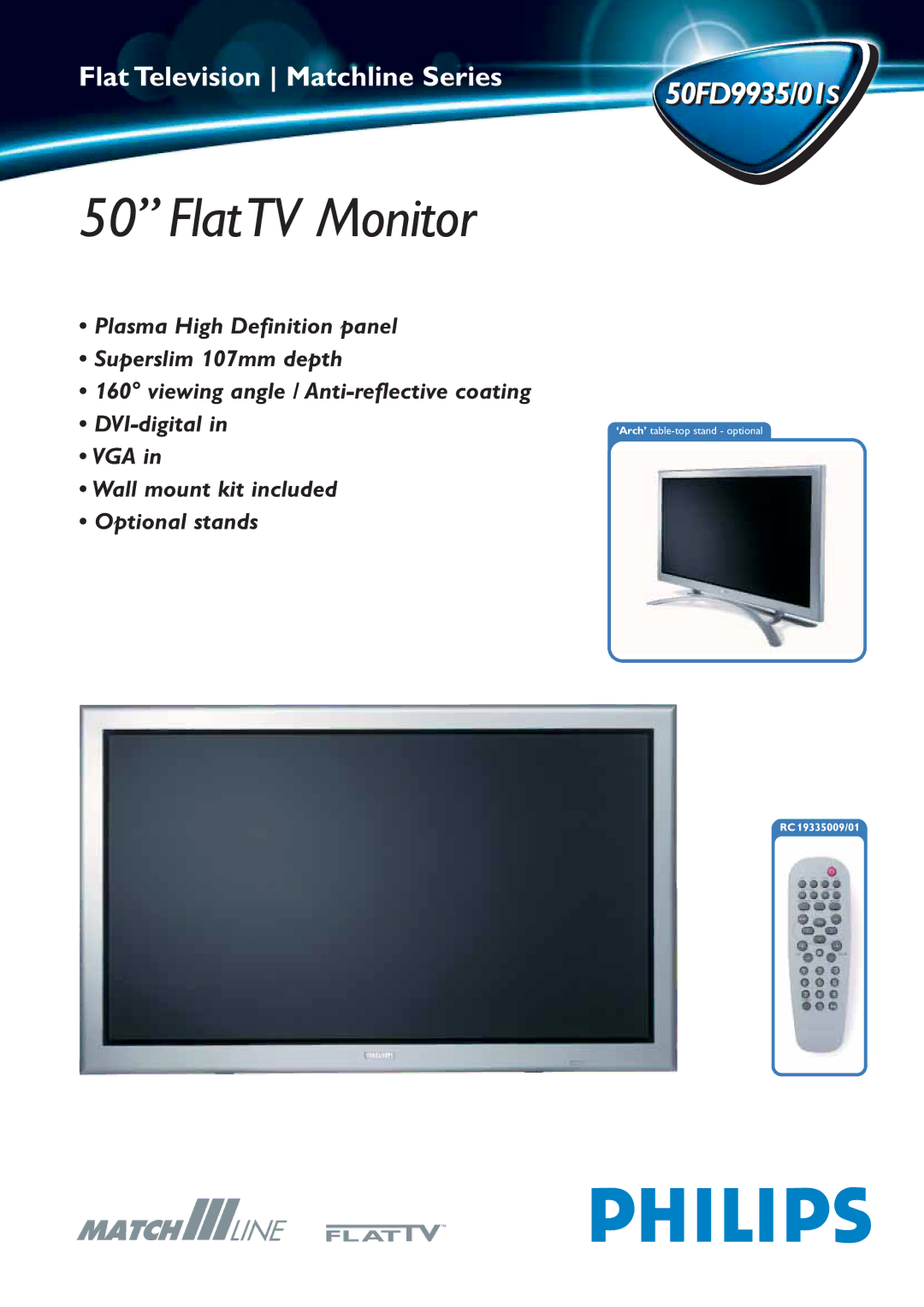 Philips 50FD9935/01S manual FlatTV Monitor, 50FD9935/01/ S 