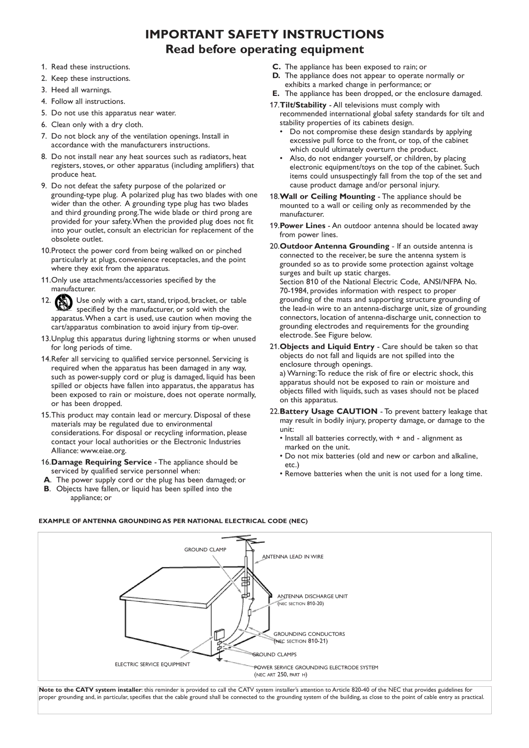 Philips 50PF9630A 50 warranty Important Safety Instructions, Appliance or Appliance has been exposed to rain or 