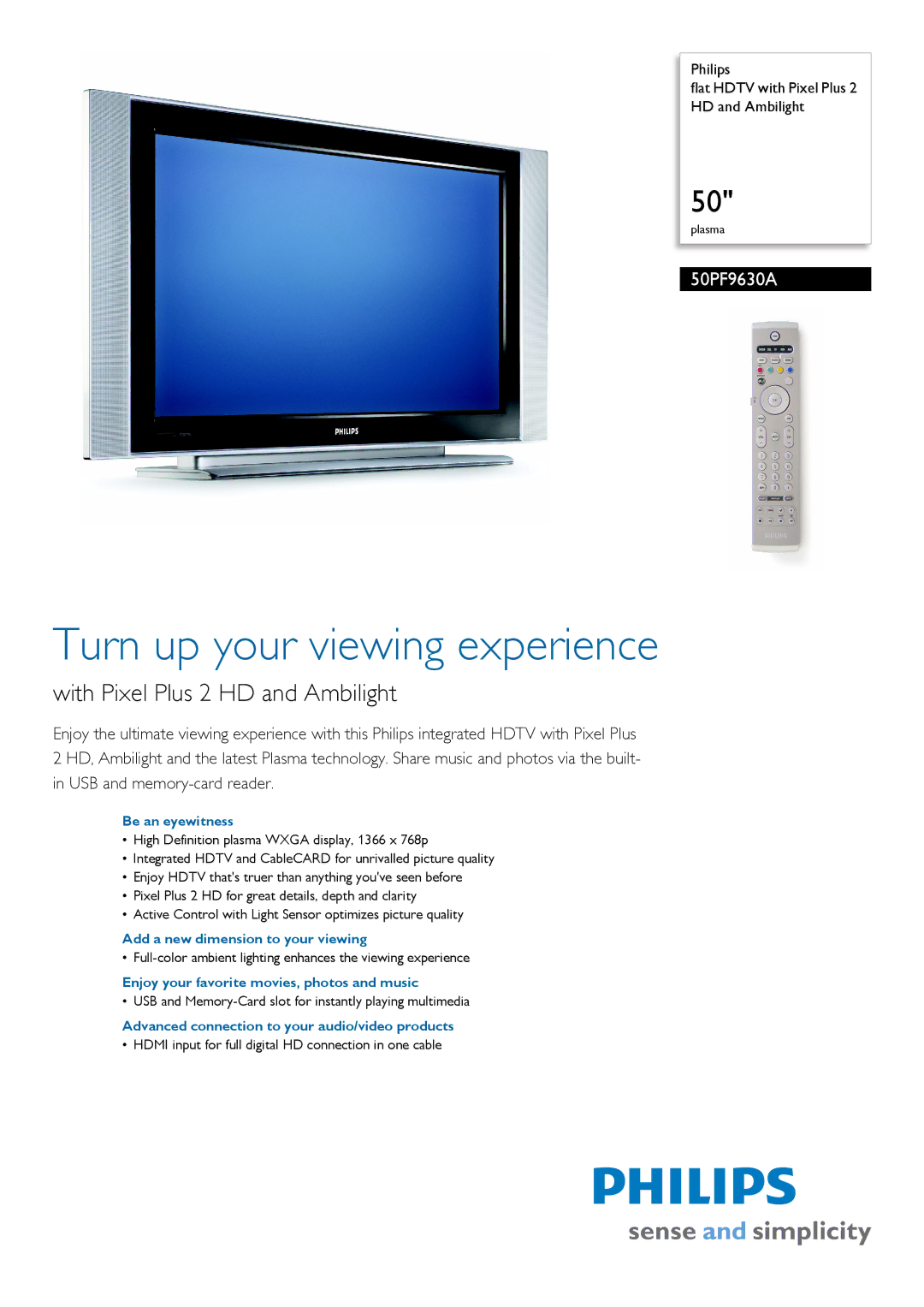 Philips 50PF9630A manual Be an eyewitness, Add a new dimension to your viewing 