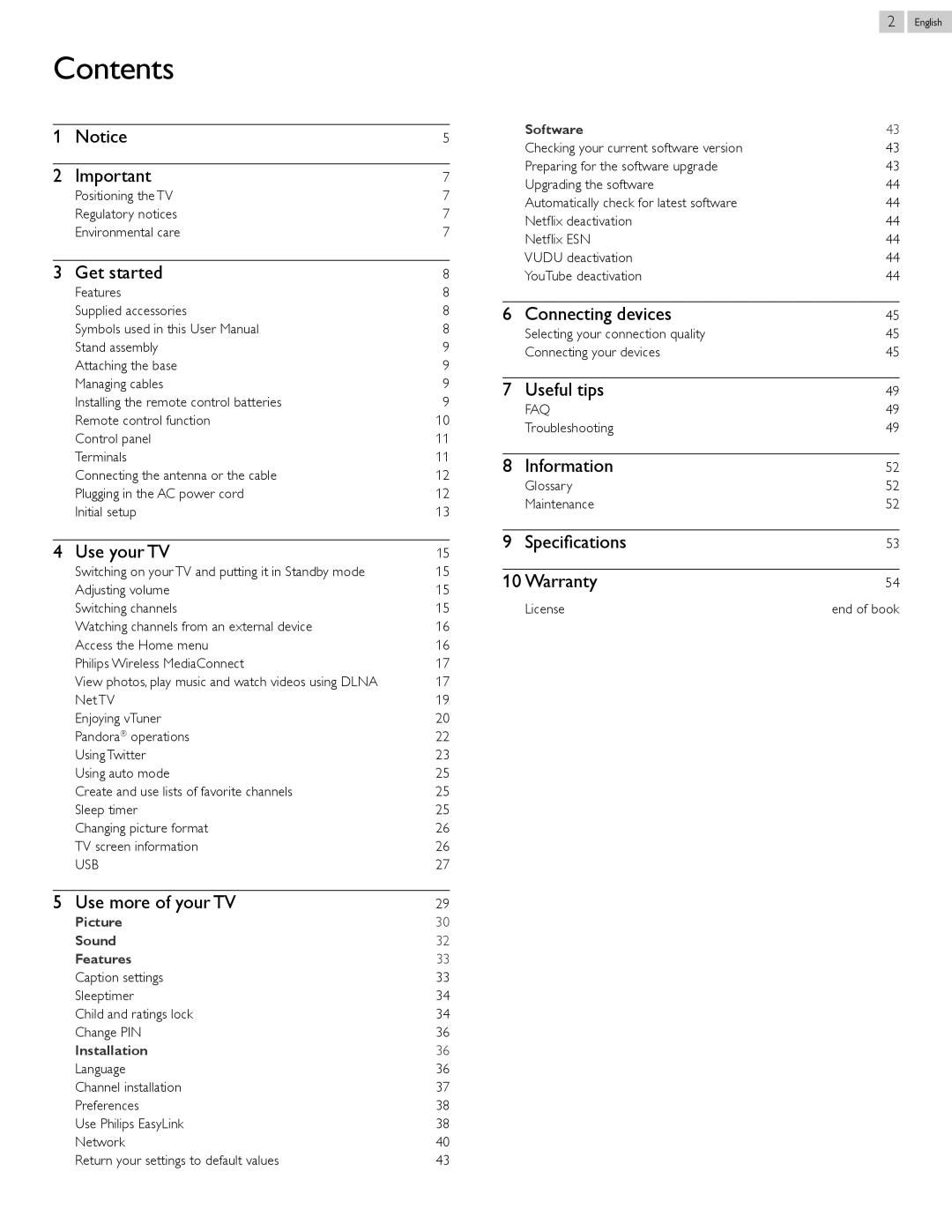 Philips 50PFL3807 user manual Contents 