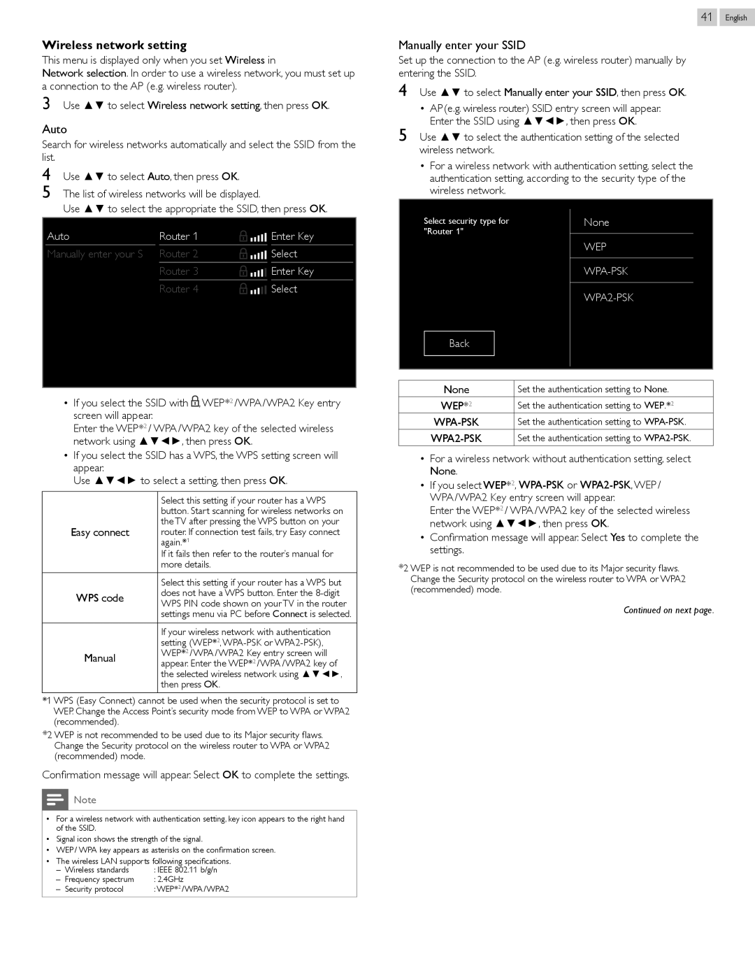 Philips 50PFL3807 user manual Manually enter your Ssid, Auto Router Enter Key, None, Back 