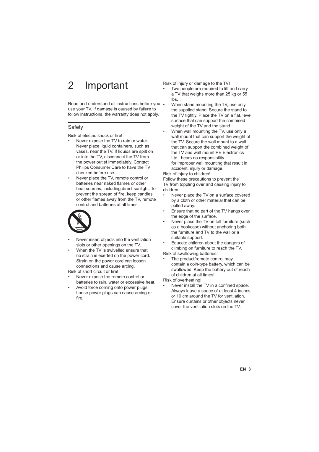 Philips 22PFL4758/V7, 50PFL4758/V7, 40PFL4758/V7, 32PFL4738/V7 user manual Safety, Children at all times! Risk of overheating 