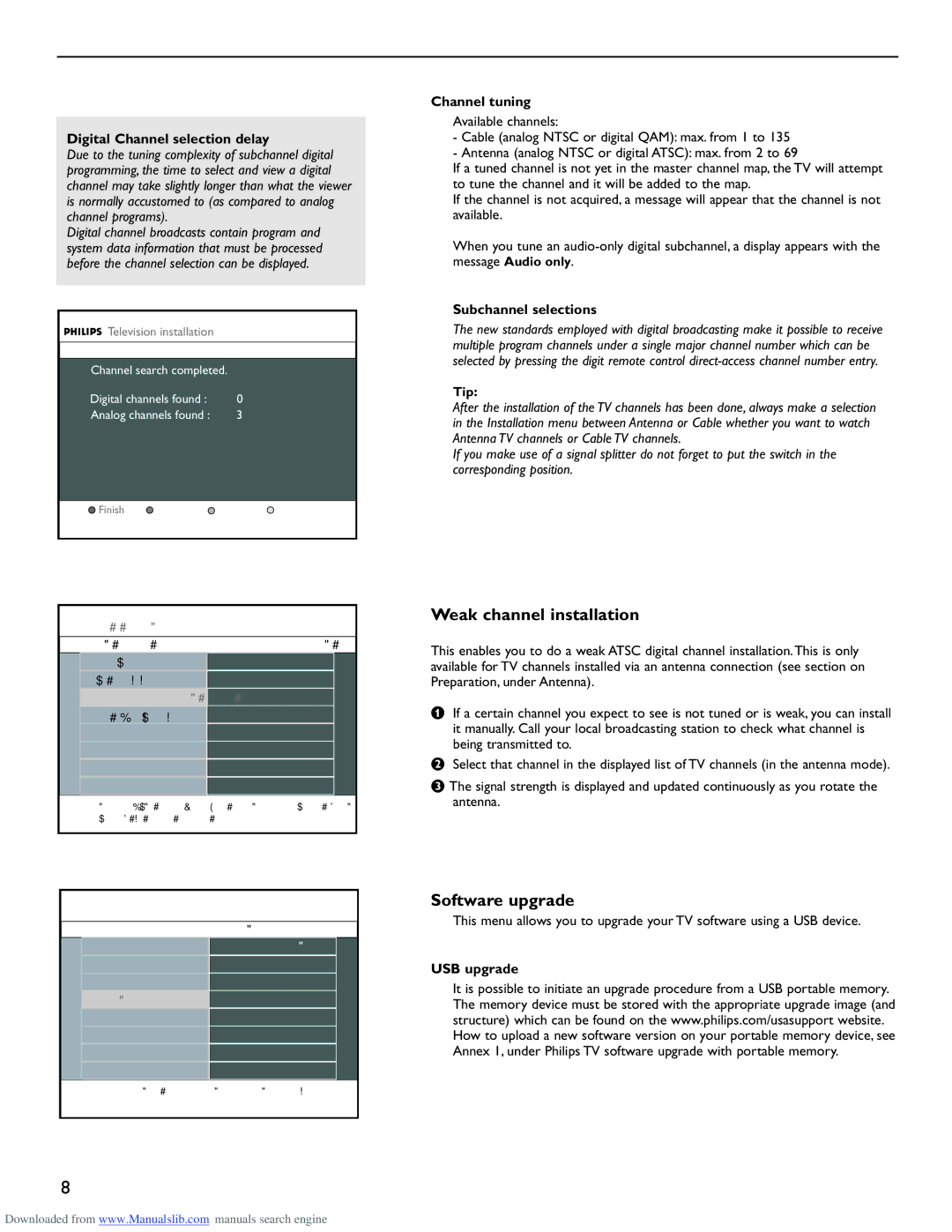 Philips 50PL9220D user manual Weak channel installation, Software upgrade 