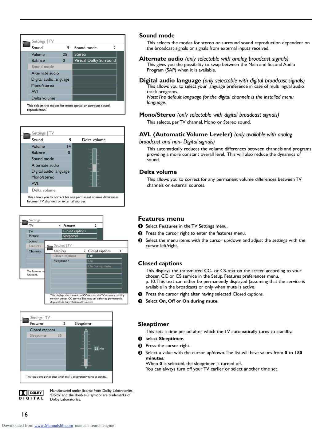 Philips 50PL9220D user manual Features menu 