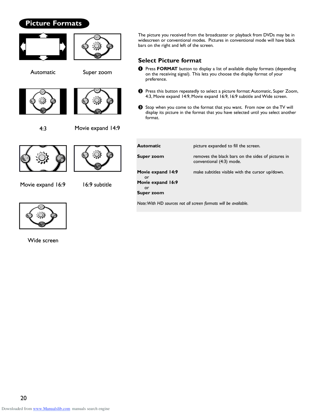 Philips 50PL9220D user manual Picture Formats, Select Picture format 