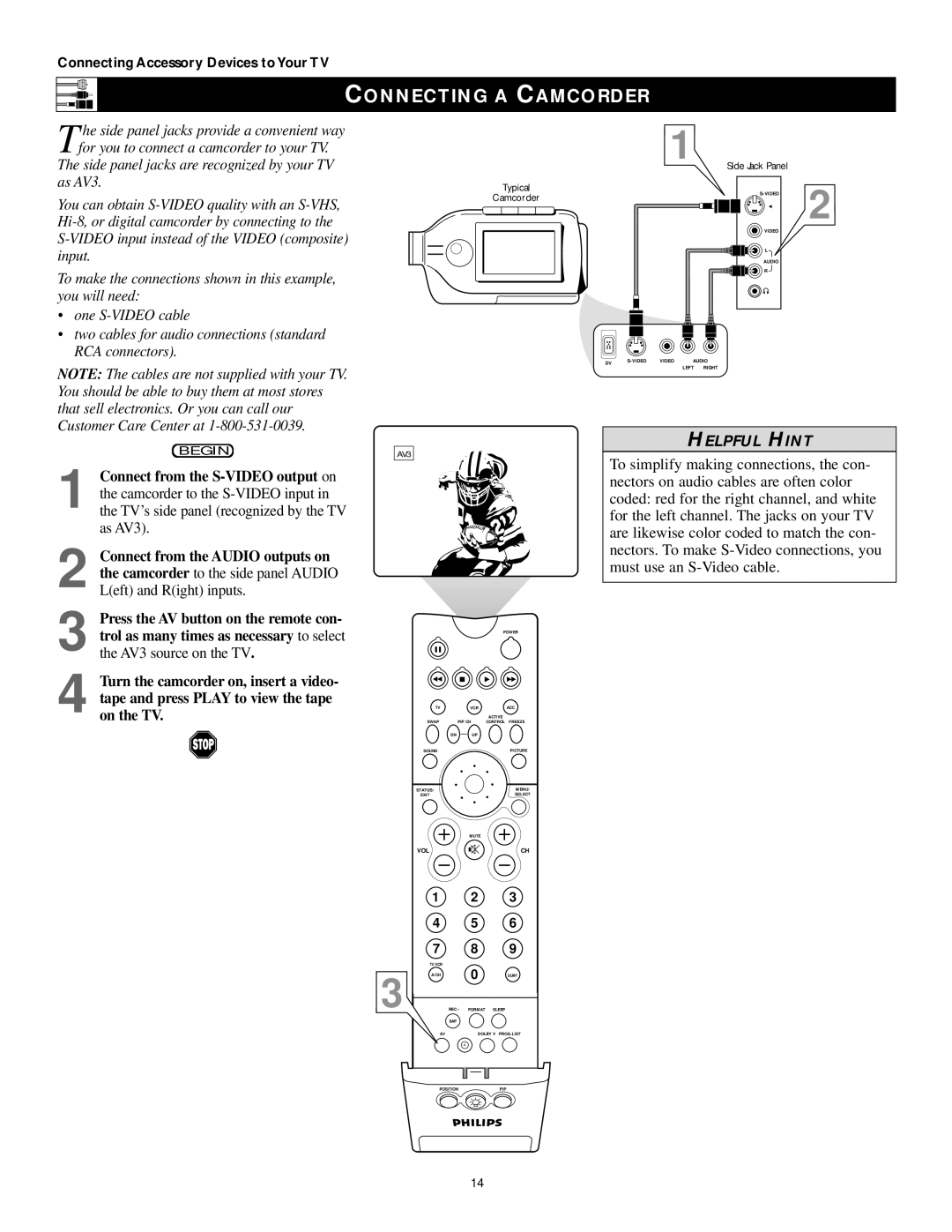 Philips 43PP9202, 50PP 9202, 60PP9202 manual Connecting a Camcorder 