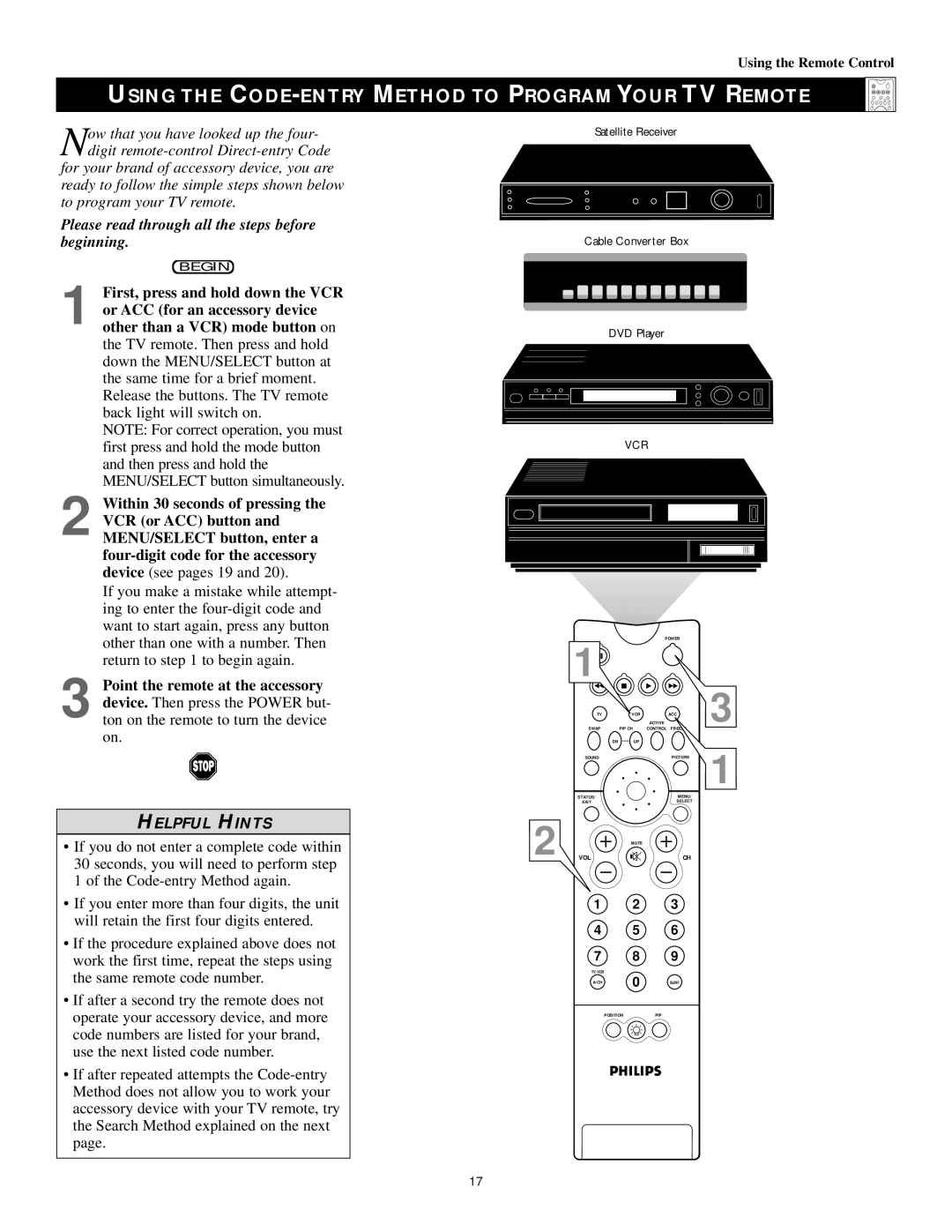 Philips 43PP9202 Using the CODE-ENTRY Method to Program Your TV Remote, Please read through all the steps before beginning 