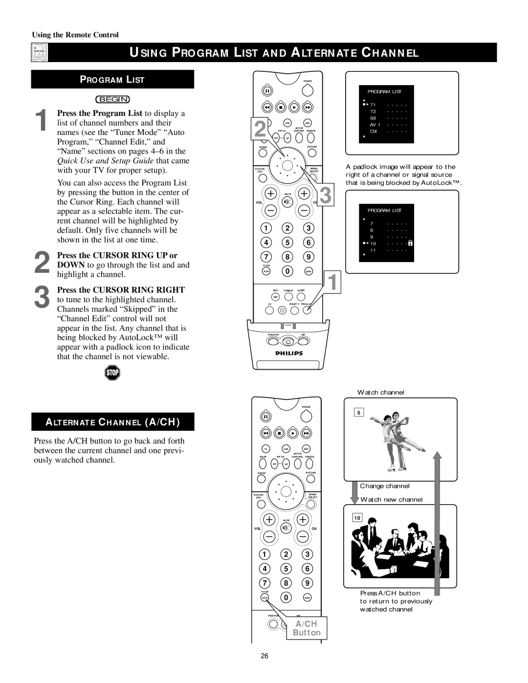 Philips 43PP9202, 50PP 9202, 60PP9202 manual Using Program List and Alternate Channel, Program List CVI 