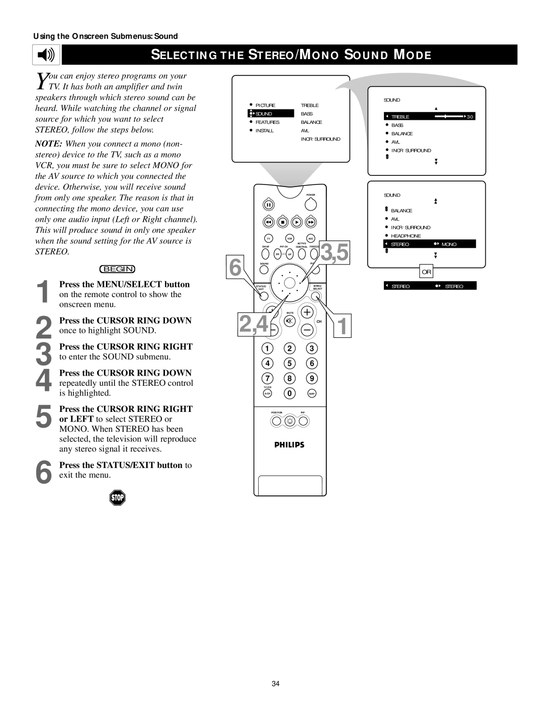 Philips 60PP9202, 50PP 9202, 43PP9202 manual Selecting the STEREO/MONO Sound Mode, Soundbass 