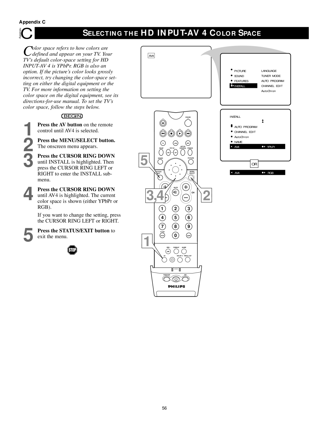 Philips 43PP9202, 50PP 9202, 60PP9202 manual Selecting, Press the AV button on the remote 